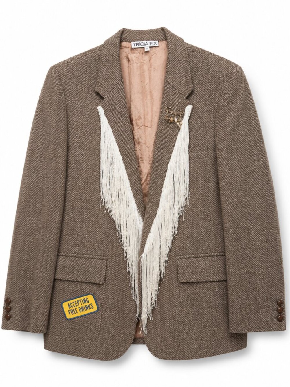 Tricia Fix Upcycled Vintage Farah Herringbone Fringe Blazer Medium - Picture 2 of 7